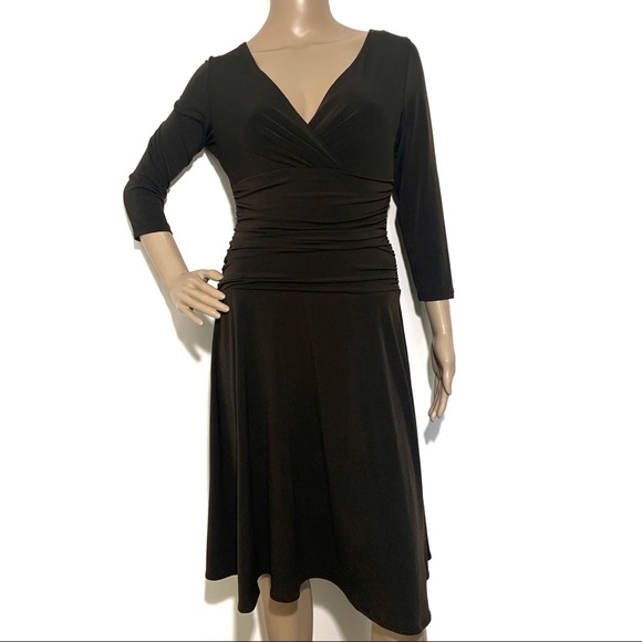 NY & Co Brown V Neck Fit & Flare Swing Dress Small - Picture 1 of 5